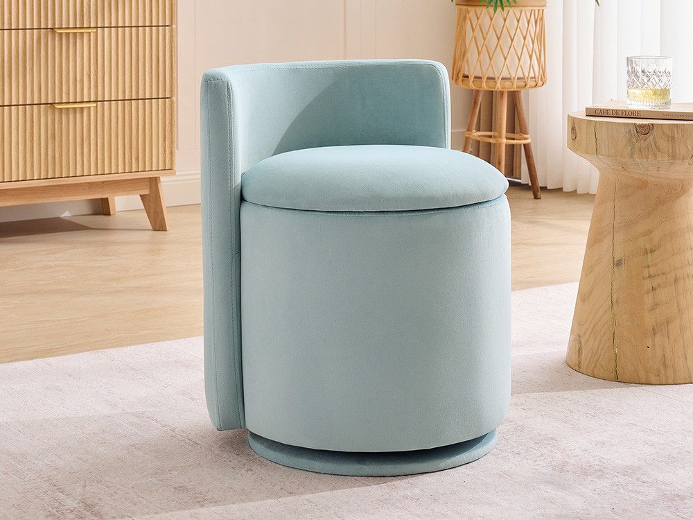DEKKETO Stuhl Samt mit Stauraum & 360° Drehfuß, Ergonomischer Schminkhocker (1 St), Schminkstuhl mit Rückenlehne, Drehsessel