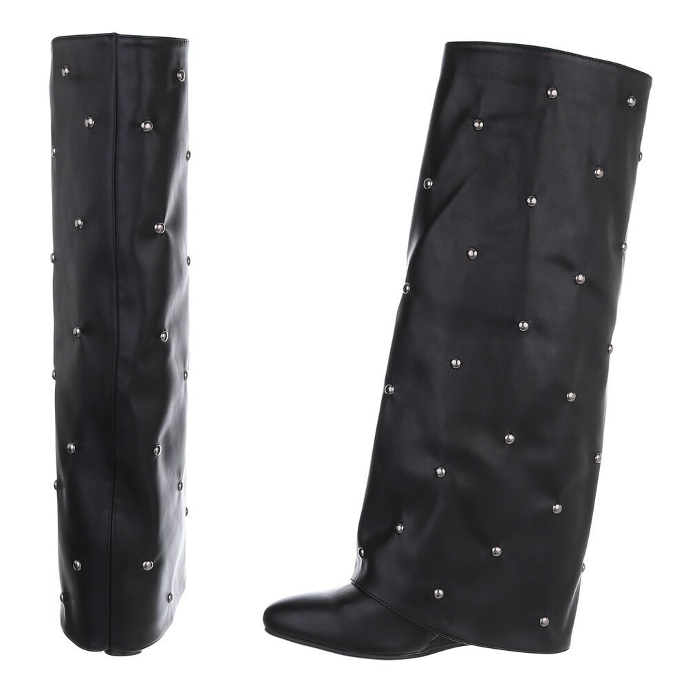 Ital-Design Glamouröse Damenstiefel mit Perlendetails für besondere Anlässe Keilstiefel (90458141) Keilabsatz/Wedge Stiefel in Schwarz – Bild 5 von 5
