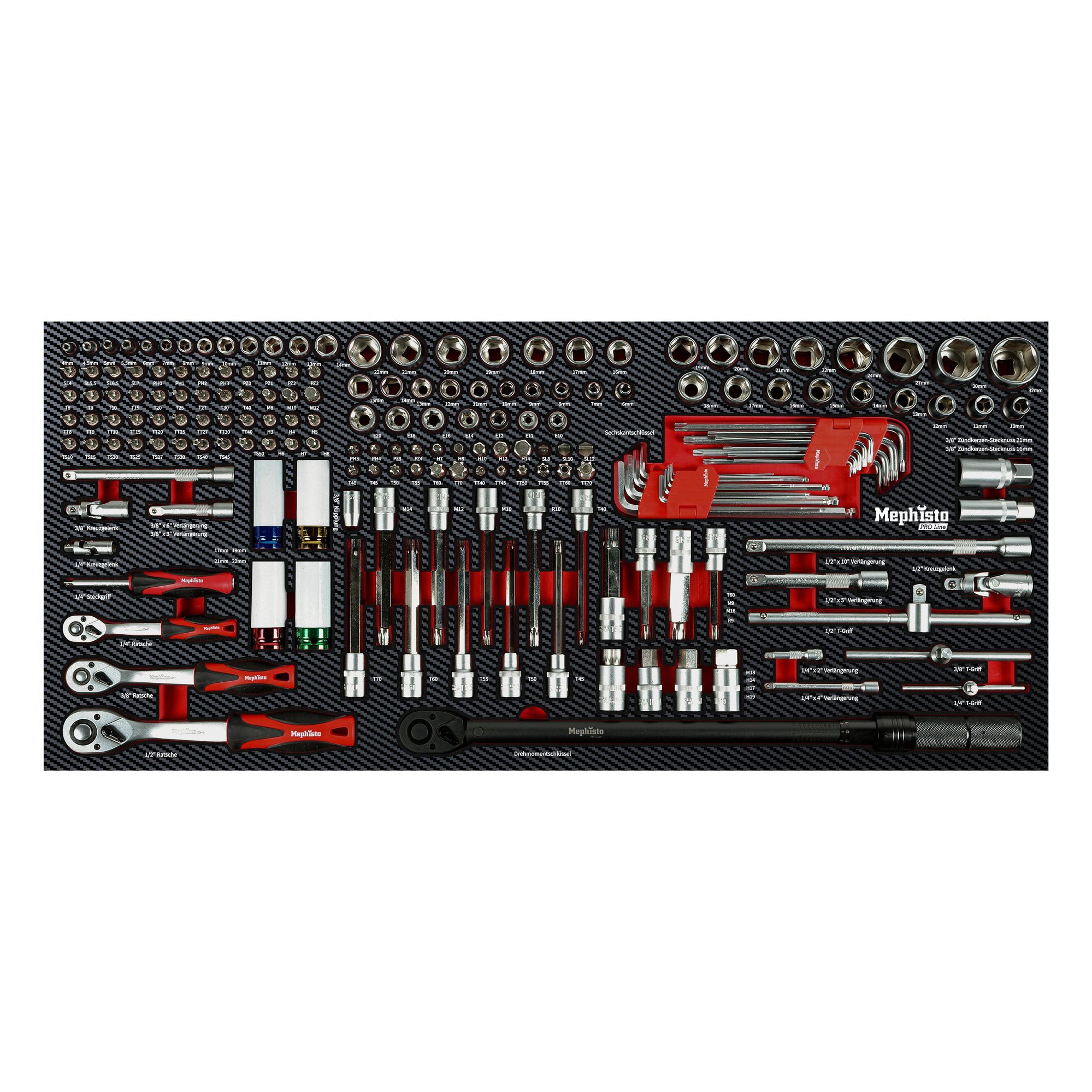Mephisto-Tools Werkzeugset, (Set), metrisch, inkl. Soft Inlay in Carbon-Optik