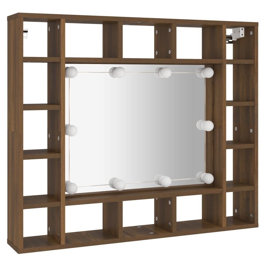 vidaXL Badezimmerspiegelschrank Eiche (1-St) LED Spiegelschrank 91x15x76,5 Braun Eiche-Optik cm Braune mit