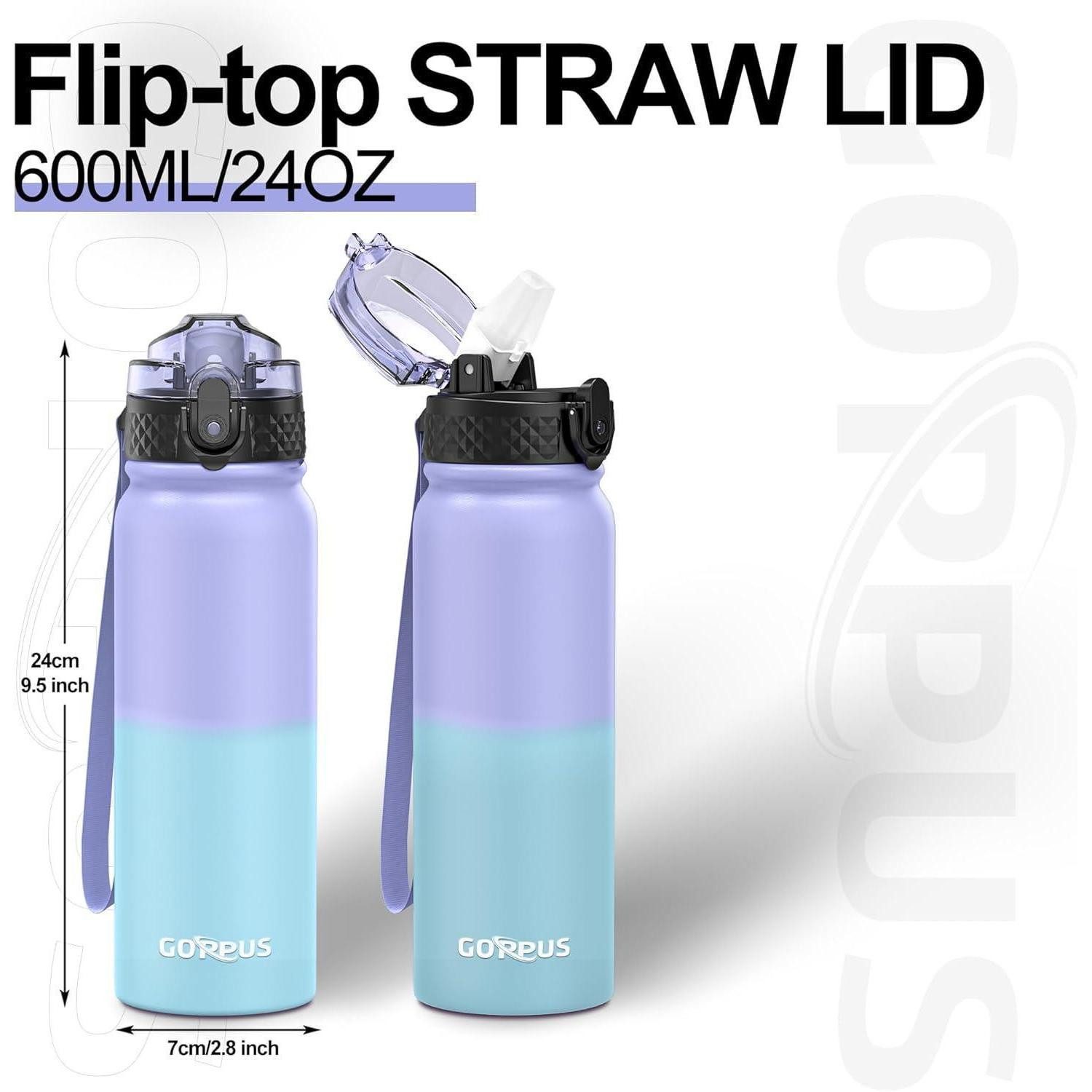 LuxusKollektion Thermoflasche Trinkflasche Edelstahl Strohhalm 600 ml Lila Blau-1 Deckel