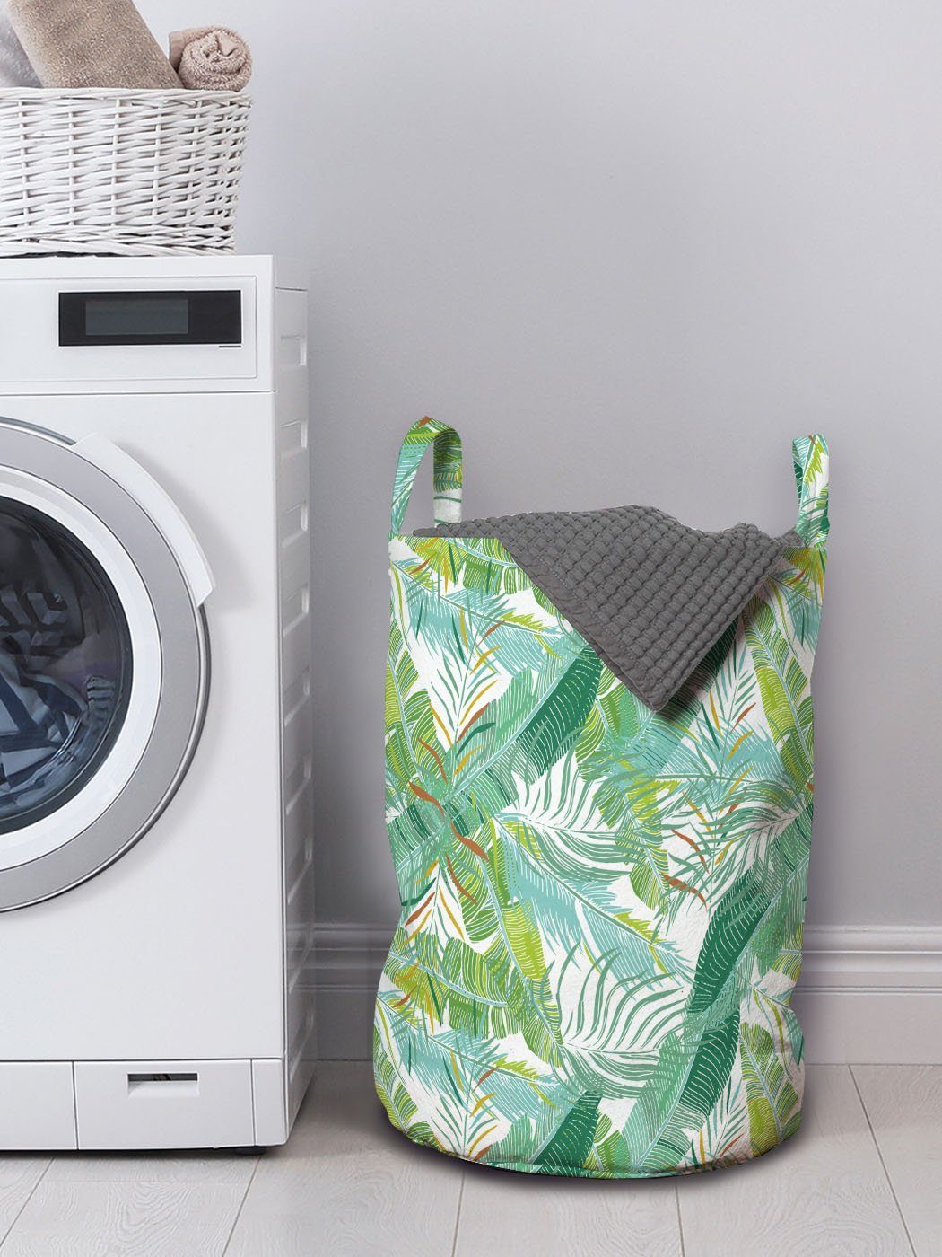 Abakuhaus Wäschesäckchen Kordelzugverschluss mit Griffen Waschsalons, für tropische Wäschekorb Kreative Blatt- Exotisch