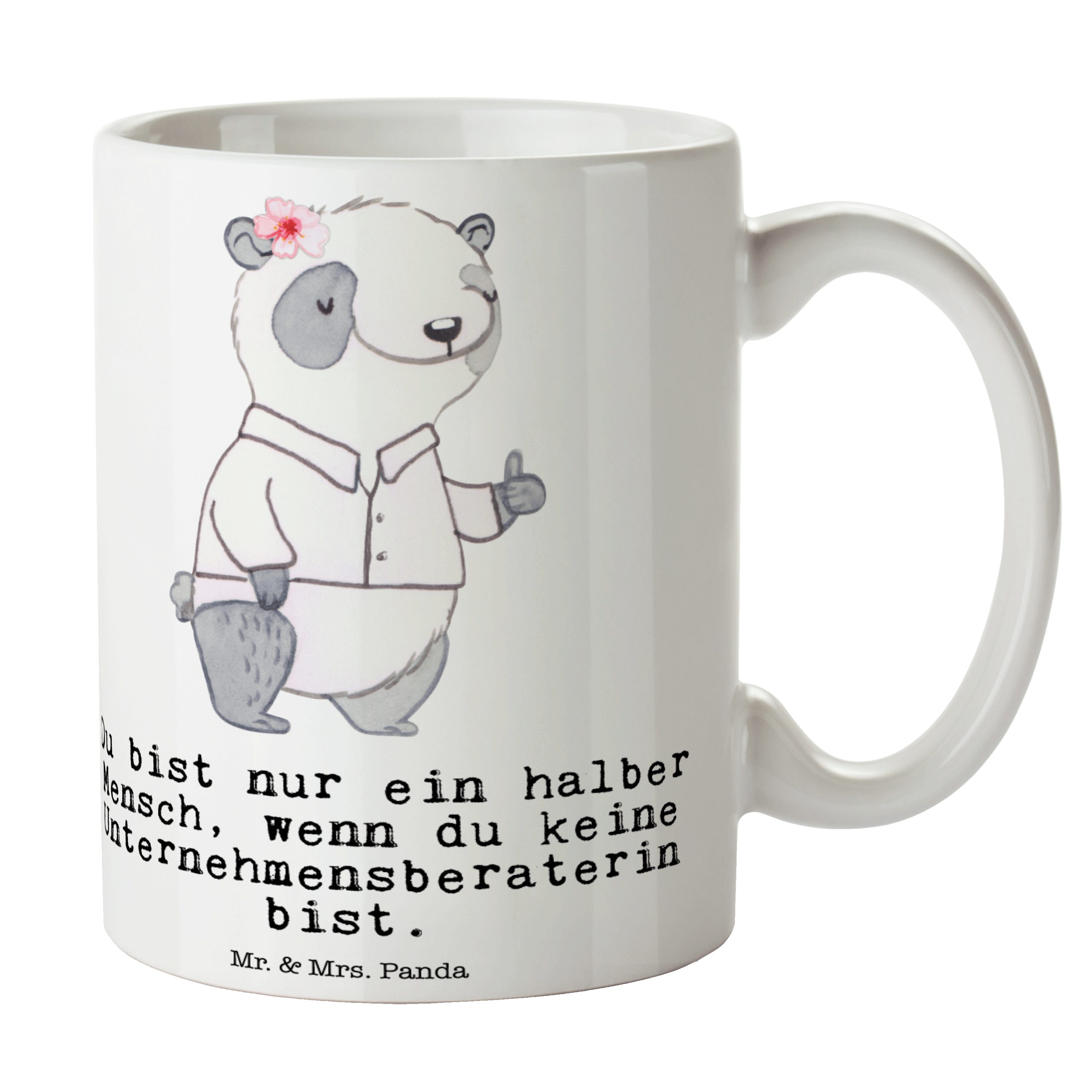 Geschenk Tee, Tasse Panda Unternehmensberaterin Keramik - mit Mr. Tasse, Mrs. - & Geschenk, Weiß Herz