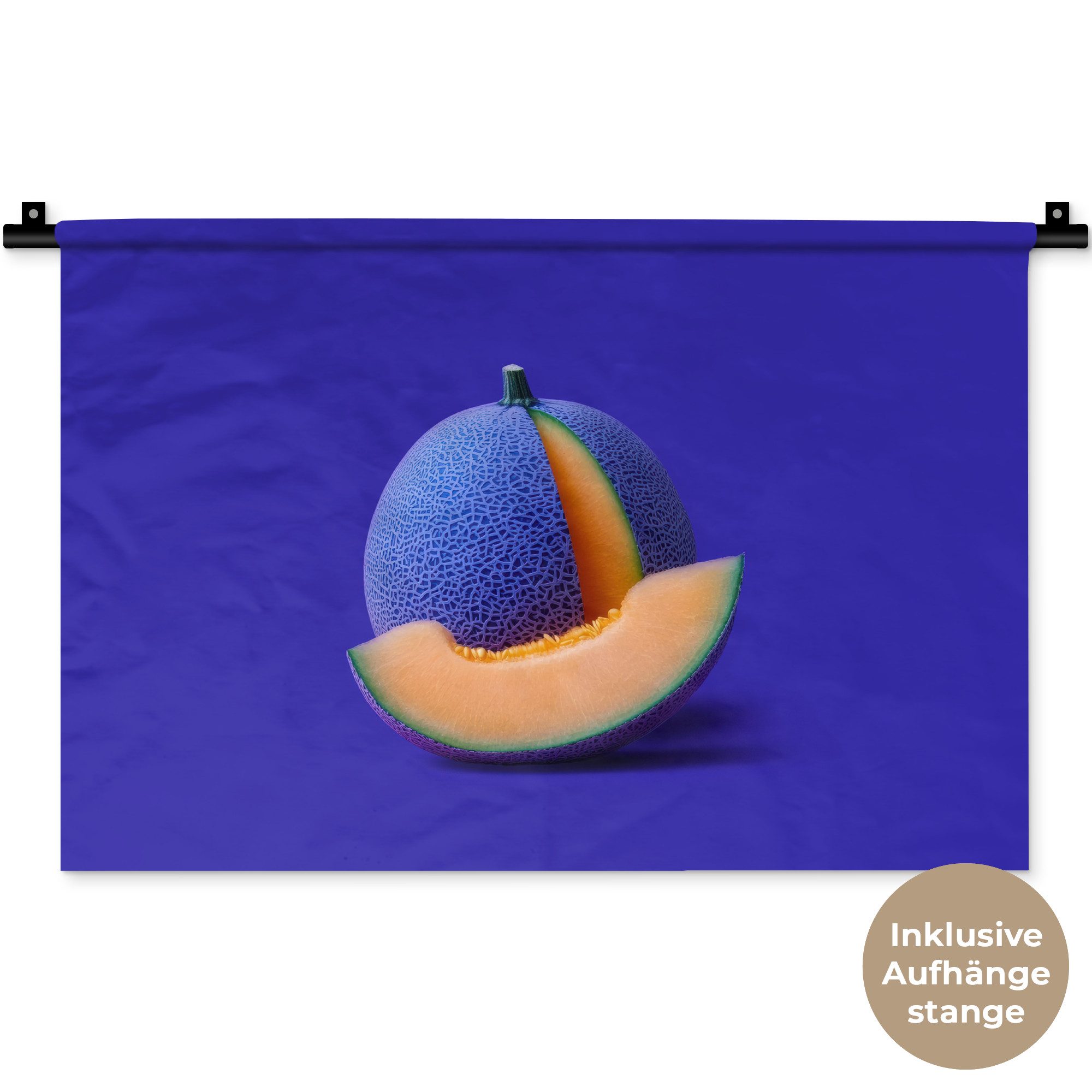 MuchoWow Wandteppich Melone - Blau - Orange - Kunstvoll, Rechteckig, Höhe: 3 mm, Wandteppich für Wohnzimmer, Schlafzimmer, 60x40 cm