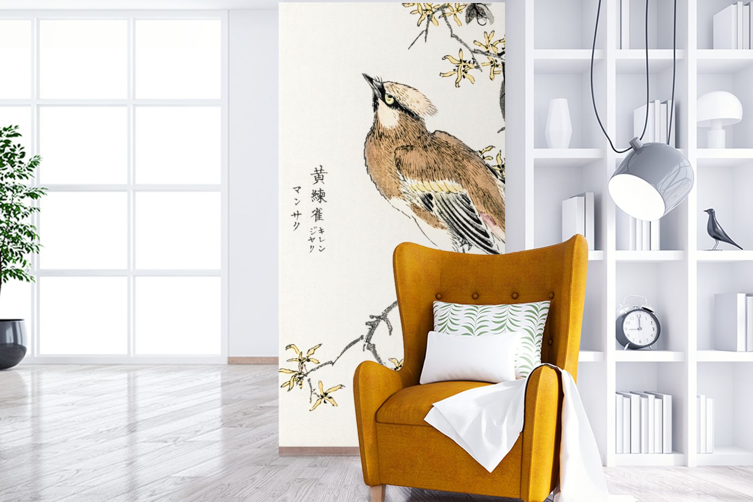 Fototapete - St), - Vliestapete Japanisch Schriftzeichen, Matt, - bedruckt, Küche, Vintage Wohnzimmer (2 Fototapete für Vogel MuchoWow Schlafzimmer