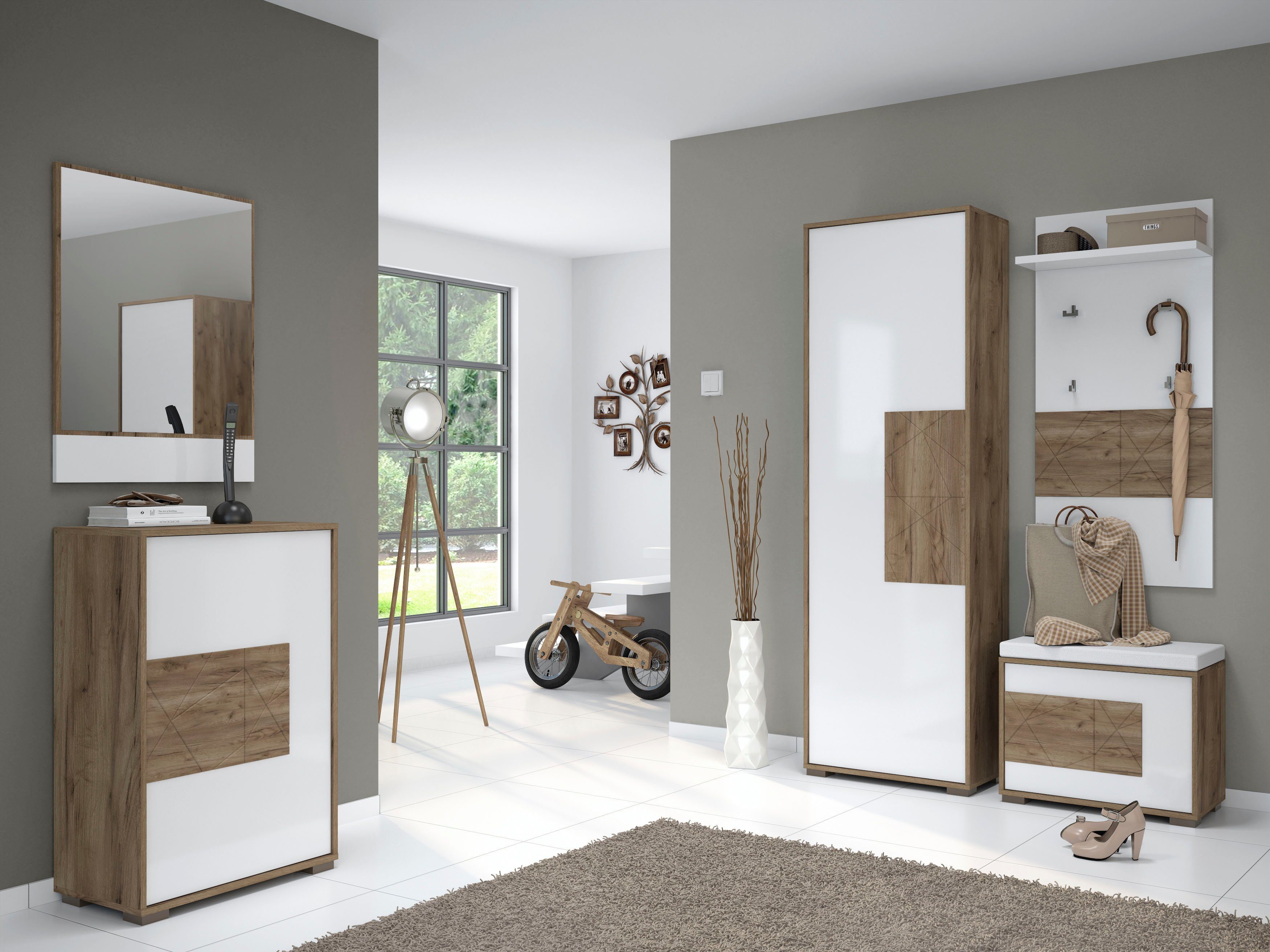 OTTO home Schuhschrank Stela (H/B/T): 94,1/62,4/35,7cm) mit Push-to-open-Funktion und weiss UV-lackierte Front