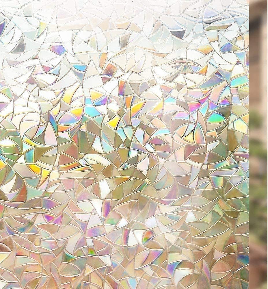 FELIXLEO Fensterfolie 2er Fensterfolie 3D Regenbogen Blickdicht UV Schutz 44x200 Bunt