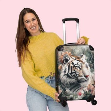 NoBoringSuitcases.com© Handgepäckkoffer Tiger - Wildtiere - Blumen - Dschungel 55x35x20cm, 4 Rollen, Koffer mit 4 rollen, Erwachsenen trolley, Reisekoffer