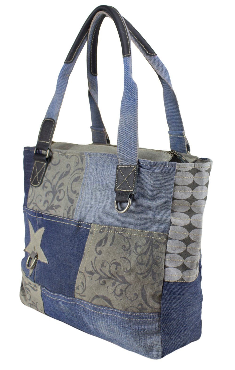 Jeans Materialien und Große Handtasche. 52226, recycelte Damen Schultertasche grau Tasche recycelte Sunsa Handtasche aus Canvas.