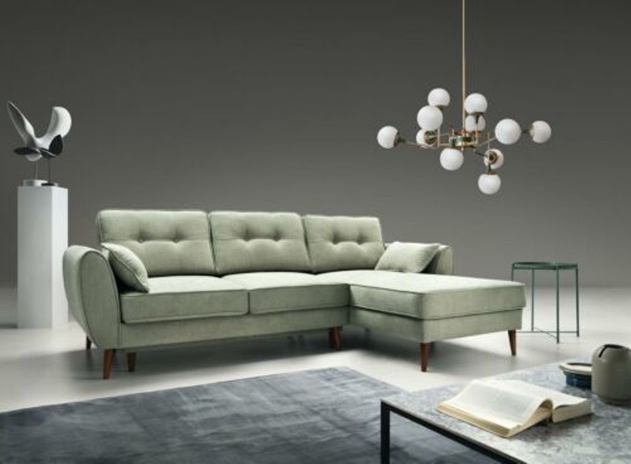 JVmoebel Ecksofa, Sofas Design Ecksofa L-Form Möbel Bett Funktionen Textil Grau