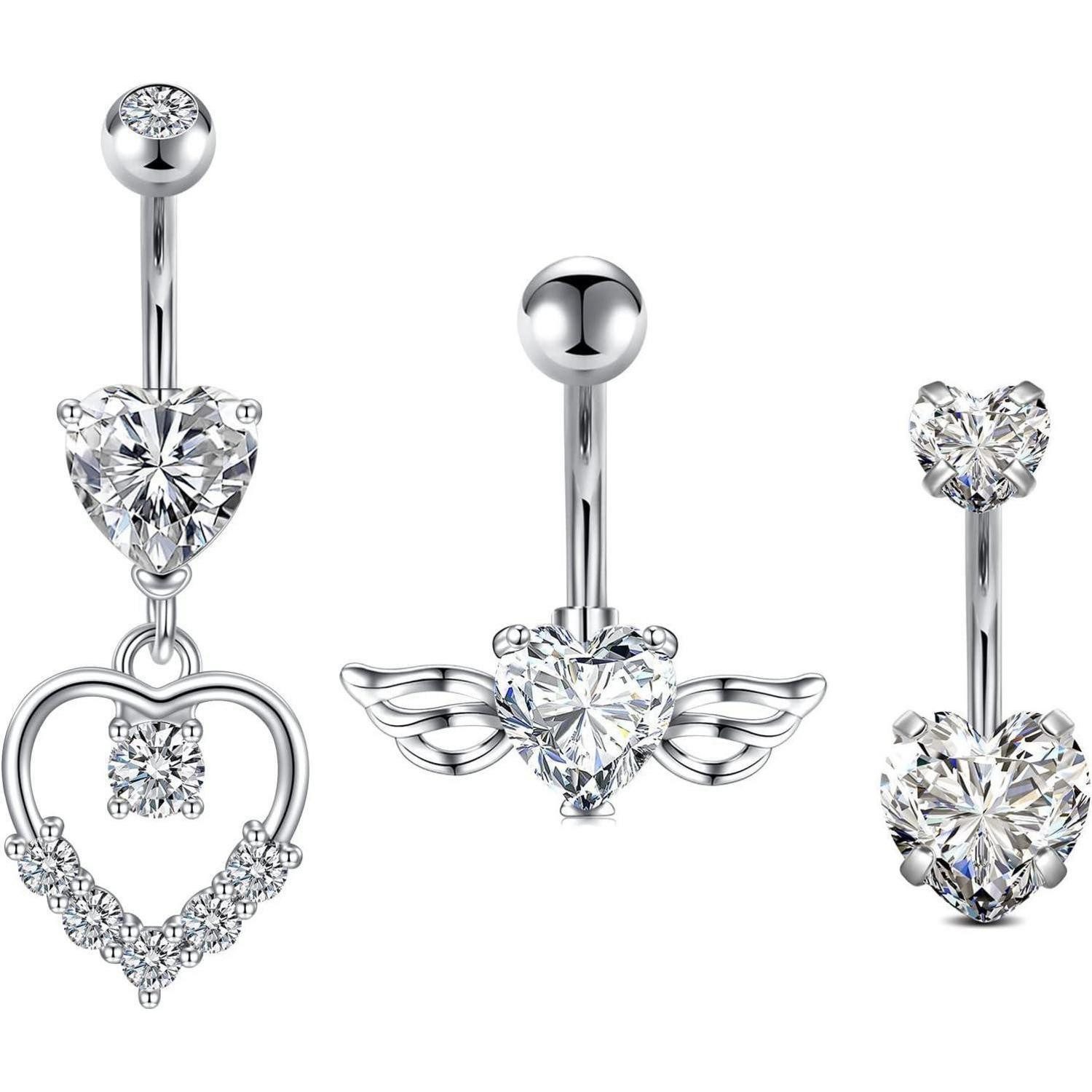 Bauchnabelpiercing Bauchnabelpiercing Set Silber Herz Schmetterling 3 Stück 14G 10mm