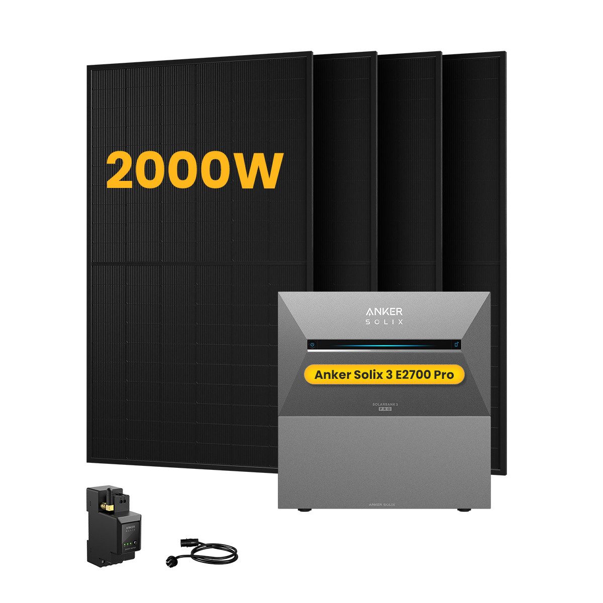 Anker Balkonkraftwerk 2000W Anker SOLIX Solarbank 3 E2700 Pro mit Smart Meter, Zusatzsakkus, (Smart Meter + 4x 500W + 2m MC4-Kabel im Lieferumfang enthalten), Speicher mit integriertem Wechselrichter, All-in-One 2,668kWh Akku