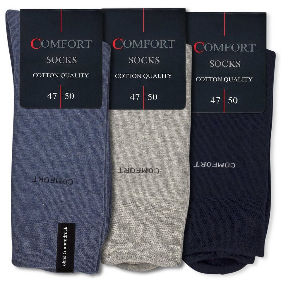 blau (Bund, Größe Softrand Basicsocken 47/50 (XXL) 3-Paar, mit Gummi Die Sockenbude COMFORT grau) ohne