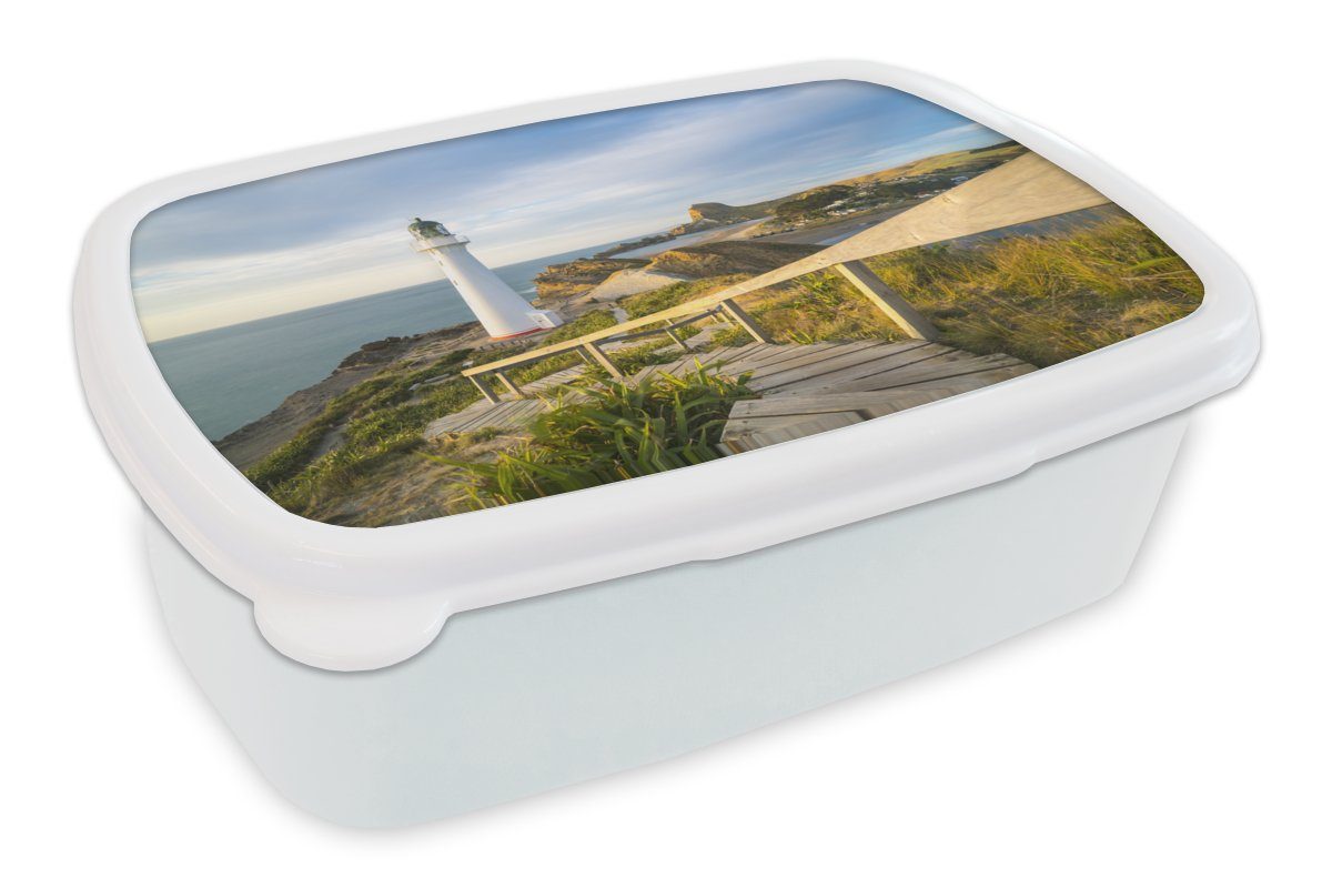 MuchoWow Lunchbox Meer - Leuchtturm - Weiß, Kunststoff, (2-tlg), Brotbox für Kinder und Erwachsene, Brotdose, für Jungs und Mädchen