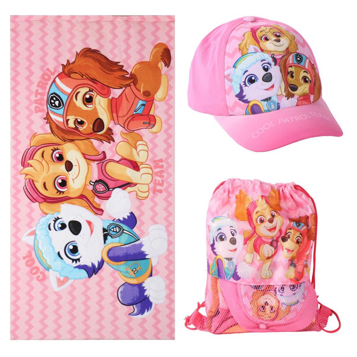 PAW PATROL Strandtuch Kinder Set mit Strandtuch 70 × 140 cm Turnbeutel und Baseballkappe