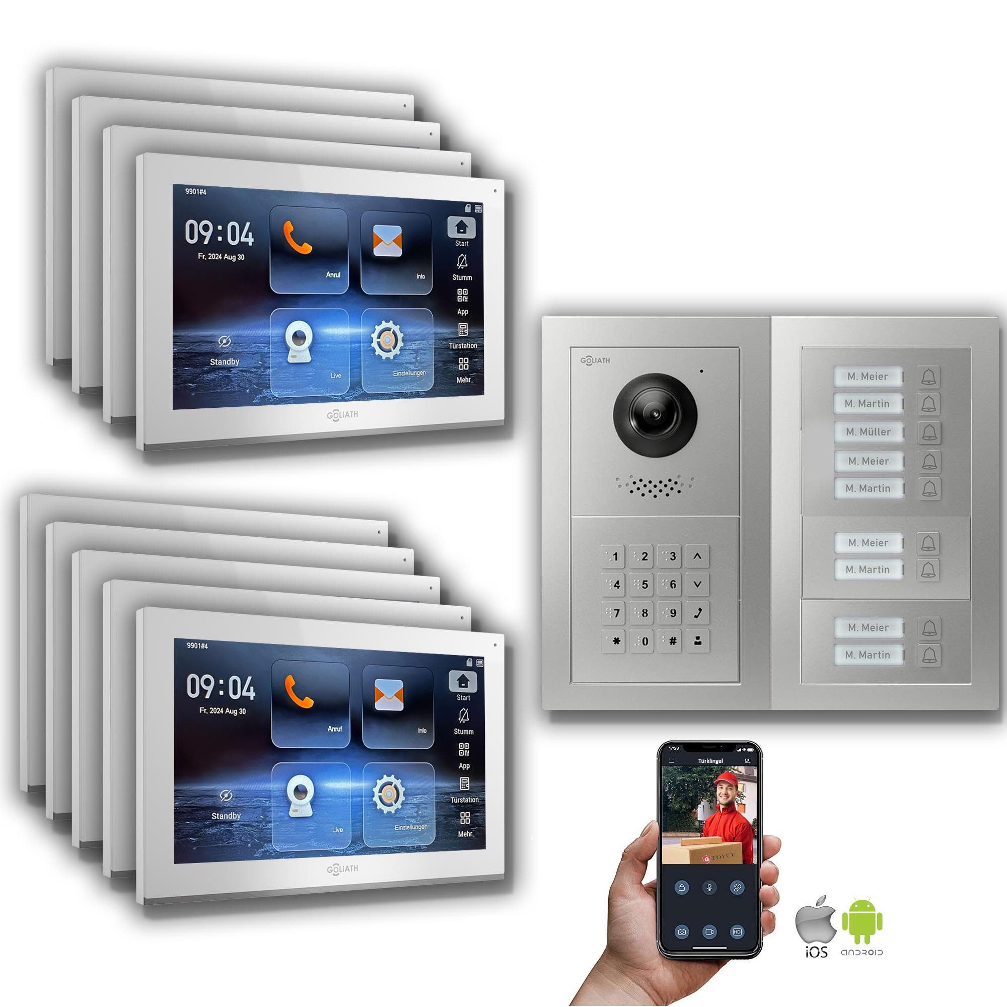 Goliath Intercom Video-Türsprechanlage Goliath IP Video Türsprechanlage: 10-Zoll 9 Familienhaus, Zahlencode, (Privat oder Gewerblich)