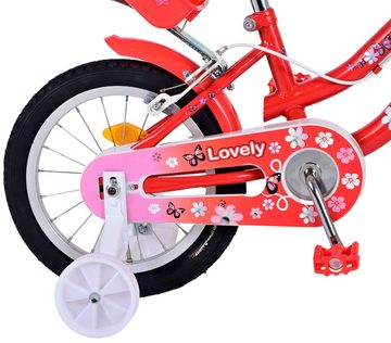 Volare Kinderfahrrad Kinderfahrrad Lovely für Mädchen 14 Zoll Kinderrad Rot Weiß Fahrrad