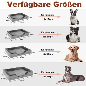 SLPRO Tierbett Hundebett orthopädisches Hundesofa für kleine & große Hunde grau, aus Flanell-Gemisch, 100 % PP-Baumwollfüllung & ovalem Memory-Schaumstoff, mit erhöhten Rändern, rutschfest & waschbar