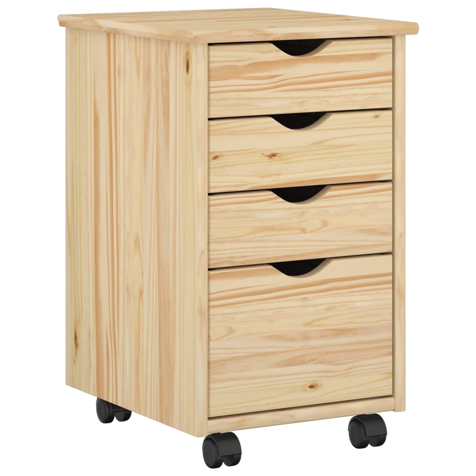 vidaXL Rollcontainer Rollschrank Mit Rad Braun 34 x 39 x 56 cm Massives Kiefernholz, (1 St)