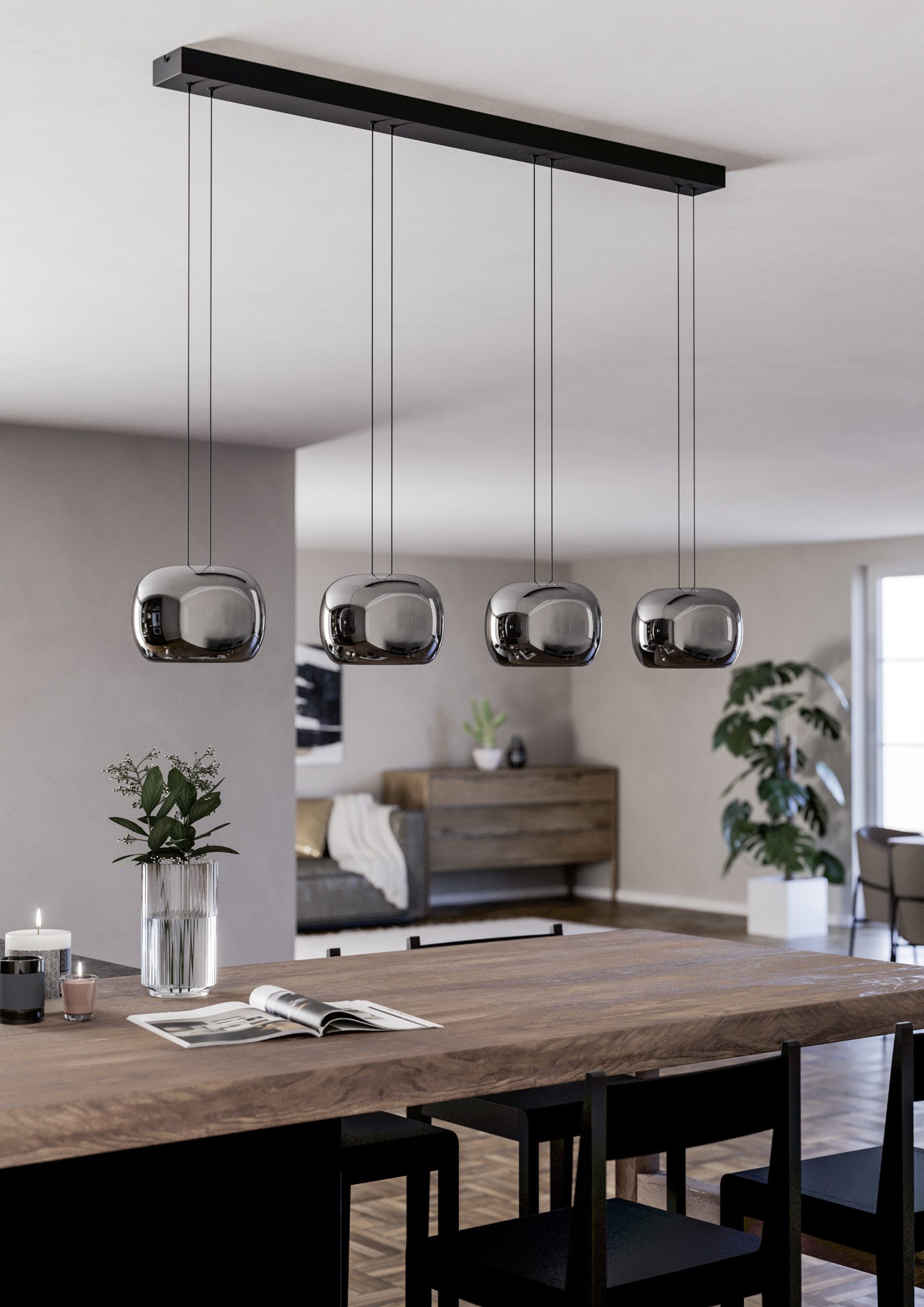 EGLO Hängeleuchte HORTUNAS Pendellampe - Stahl - LED - 4X5,8W - IP20, Dimmfunktion, mehrere Helligkeitsstufen, LED fest integriert, Warmweiß, Hängelampe, Deckenlampe, Wohnzimmer, Esszimmer, L126 x B21 x H150 cm