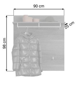 xonox.home Garderobenpaneel Scout (Wandgarderobe in grau Rauchsilber, 90 x 98 cm), mit Kleiderstange und 6 Kleiderhaken