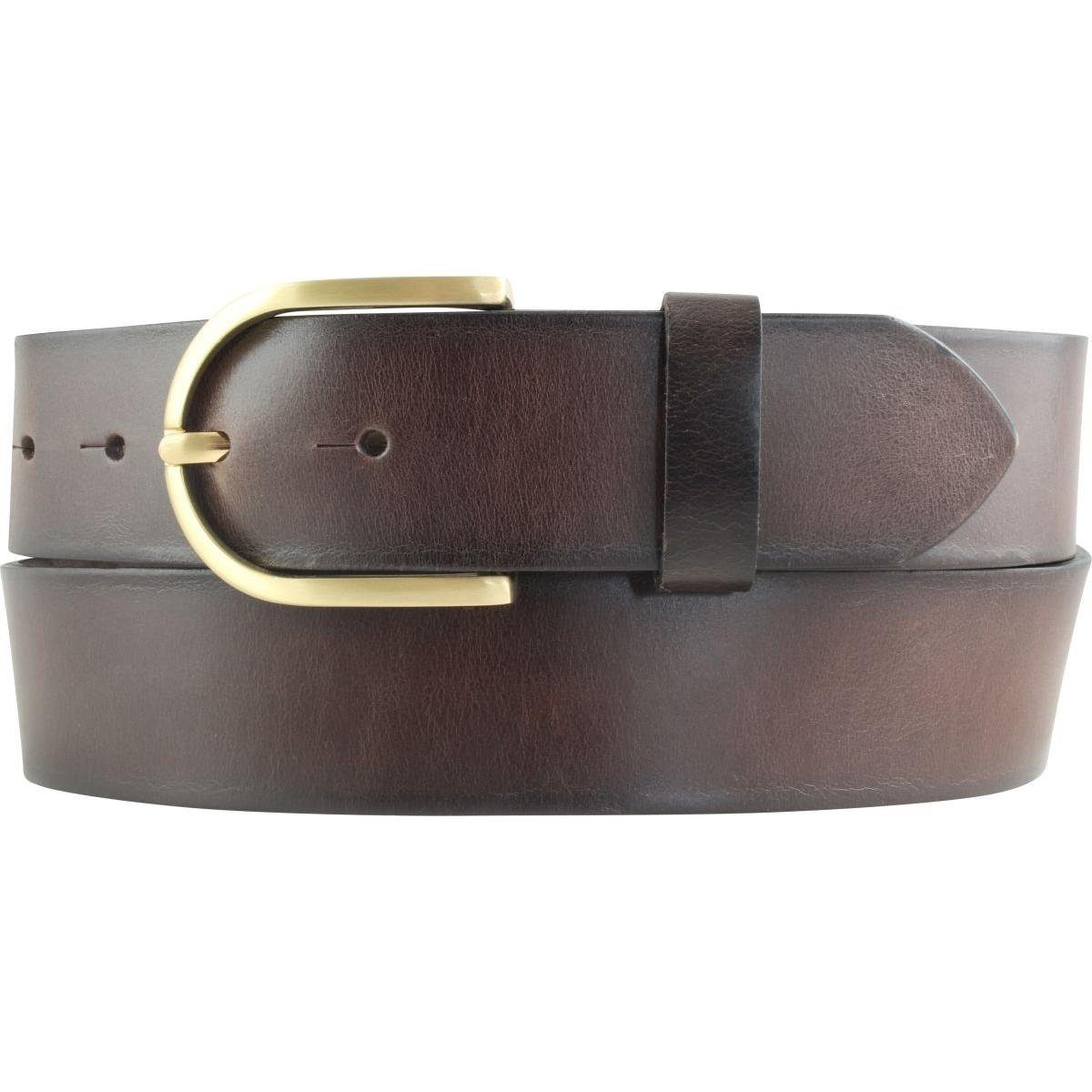 BELTINGER Ledergürtel Damen-Gürtel aus Vollrindleder Vintage-Look 4 cm - Jeans-Gürtel für Da Braun, Gold