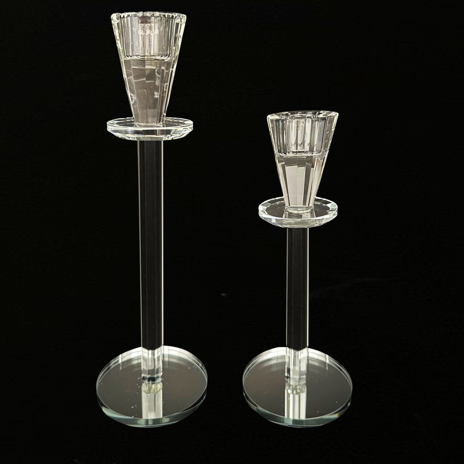 Online-Fuchs Kerzenhalter 2er Set Kerzenständer aus Glas für Stabkerzen (20 und 25 cm groß), verspiegelter Sockel