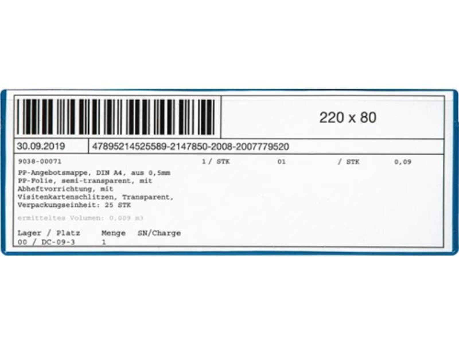 EICHNER Etiketten 10er Pack EICHNER 9218-04189 Etikettentasche B220xH80mm magnetisch