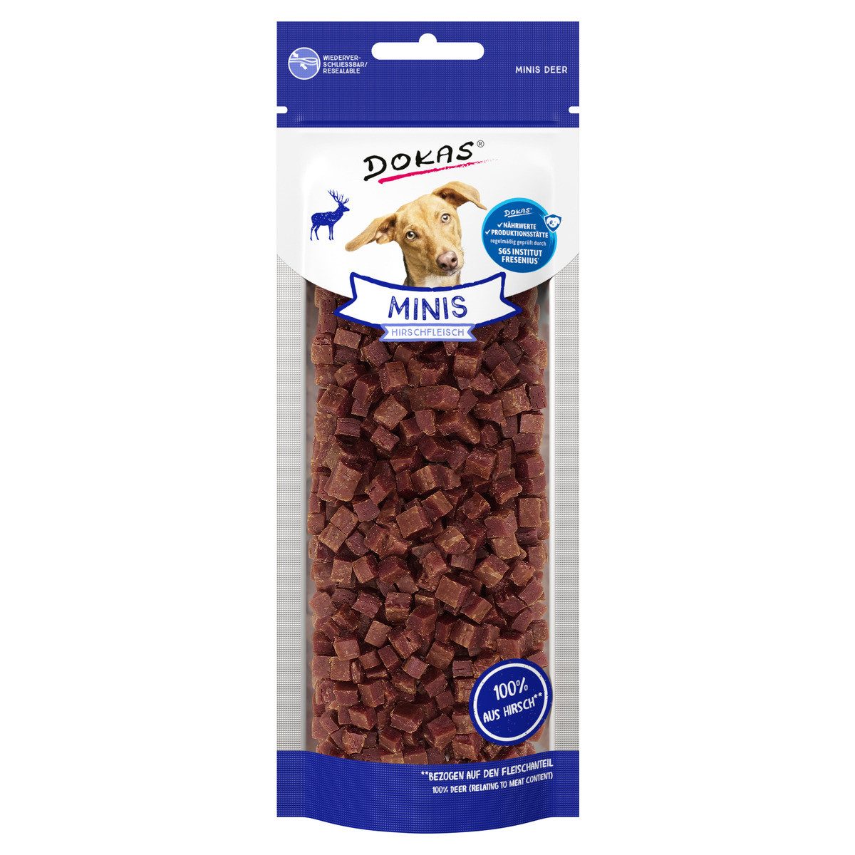 Dokas Hirschfleisch Minis 60 g, Snack für: Hund