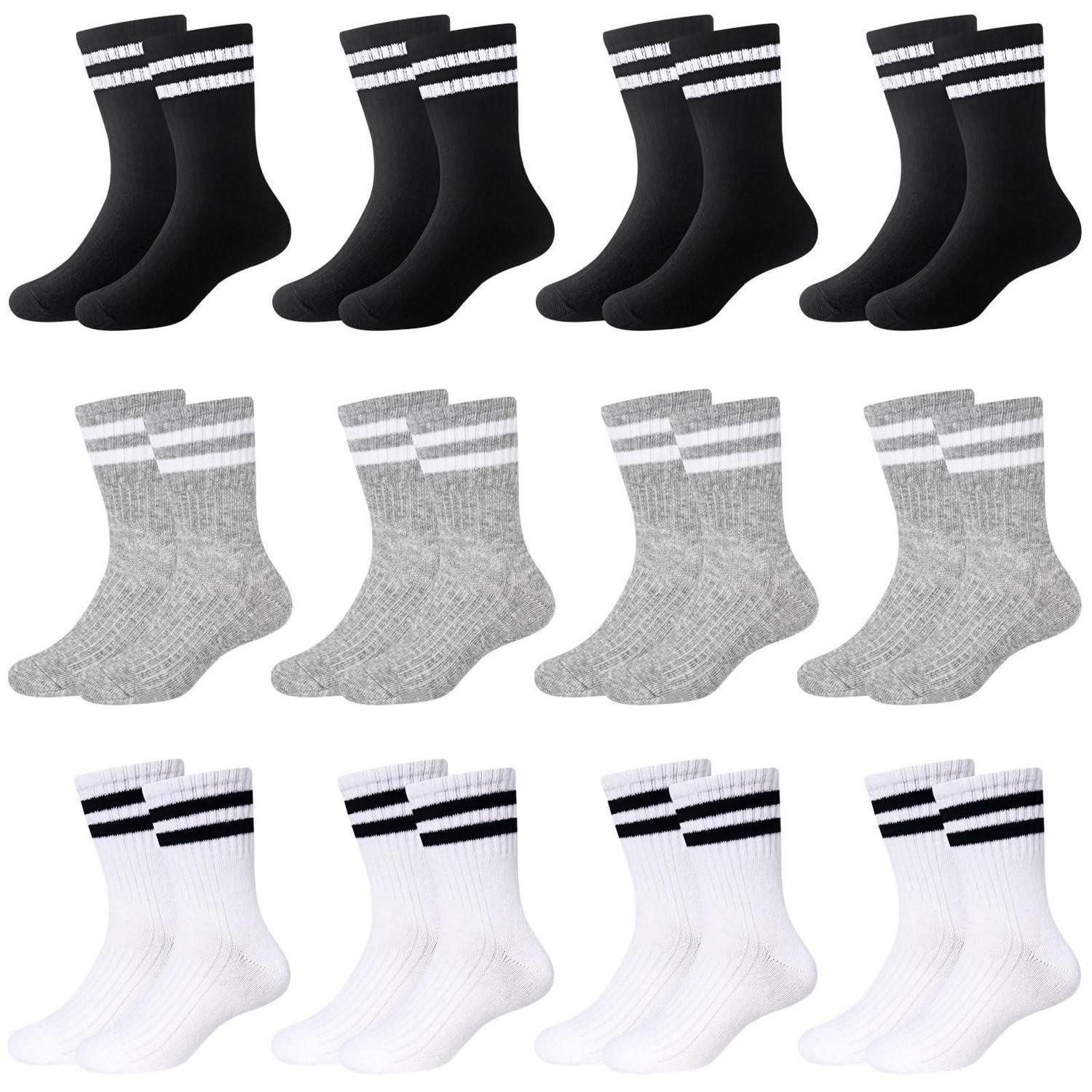 LuxusKollektion Tennissocken Kindersocken Baumwolle Streifen 35-38 Schwarz/Weiß/Grau