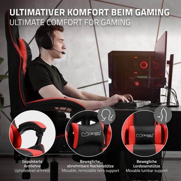 ML-DESIGN Gaming-Stuhl Massage Bürostuhl mit Armlehne Verstellbar Ergonomischer Stuhl, Schreibtischstuhl Schwarz-Rot PU-Leder mit Kopfstütze 62x62x128cm