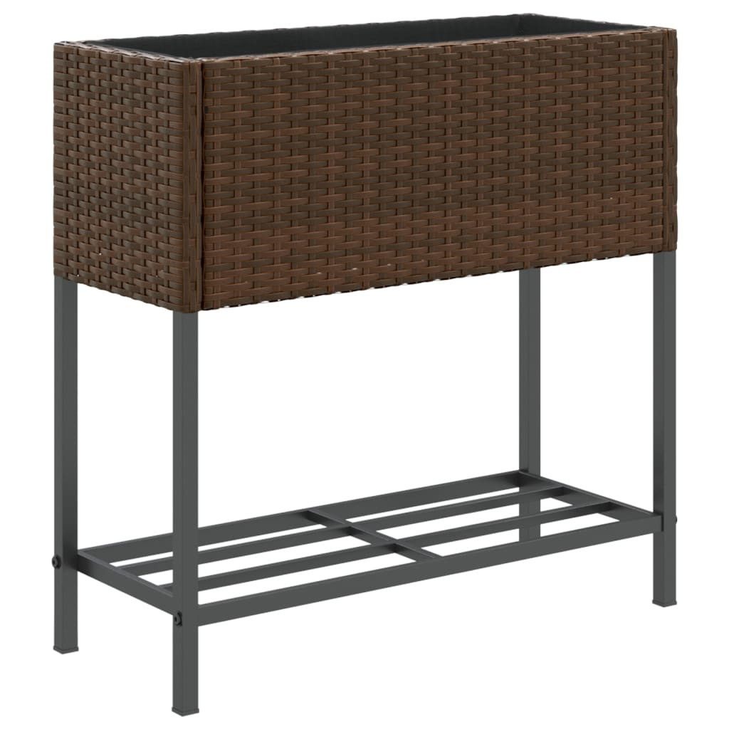 vidaXL Blumentopf Pflanzkübel mit Ablage Braun Poly Rattan (1 St)