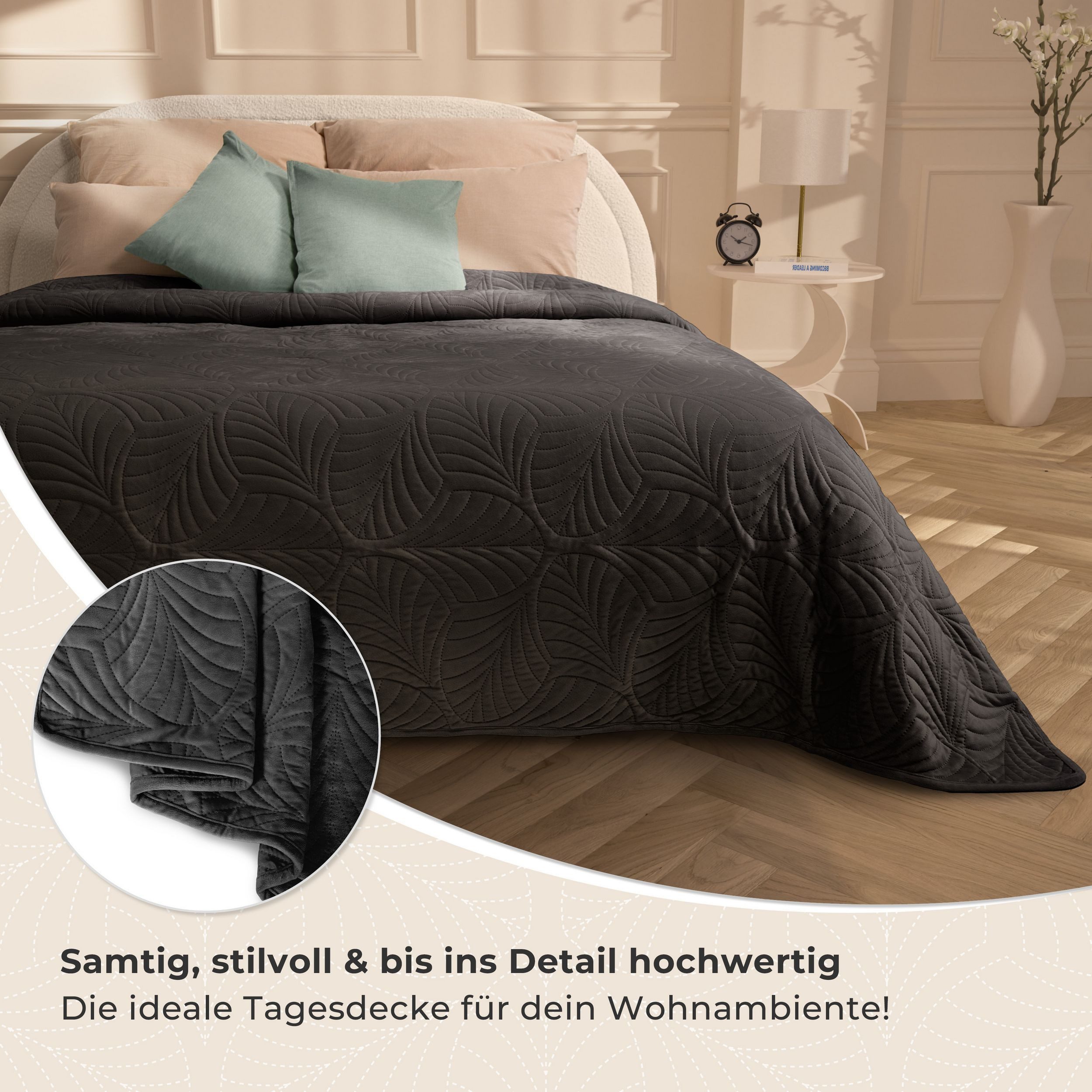 Gräfenstayn Tagesdecke Gräfenstayn Premium Tagesdecke mit nahtloser Steppung & Blatt-Design, Gräfenstayn Premium Tagesdecke mit nahtloser Steppung & Blatt-Desig – Bild 4 von 5