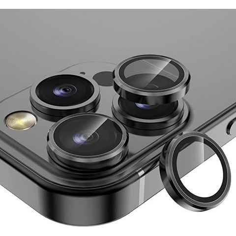 Wigento Handyhülle Metal Ring Camera Tempered Glas Film für Apple iPhone 14 Pro Max / 14 Pro Panzer Zubehör Glas Grau