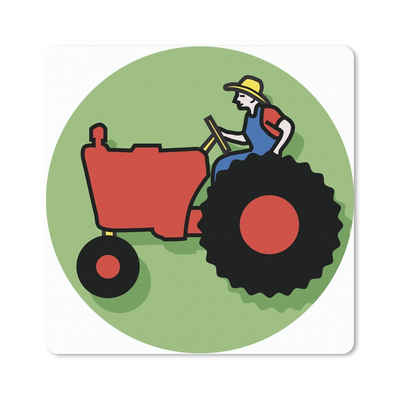 MuchoWow Gaming Mauspad Traktor - Landwirt - Rot (1-St), Gaming, Rutschfester Unterseite, Mausunterlage, 80x80 cm, XXL, Großes