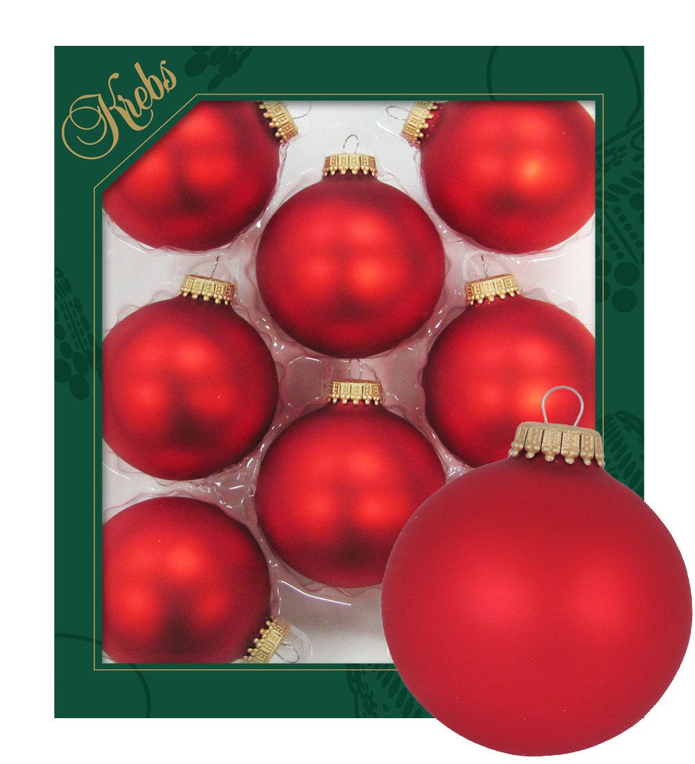 Krebs Glas Lauscha Christbaumschmuck Glaskugel Set - Satin-Feuerrot - 8 Stück je 7cm, für leuchtende, lebendige und festliche Stimmung in der Weihnachtszeit