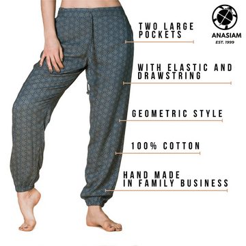 PANASIAM Relaxhose Relaxed pants geometric style aus 100 %Baumwolle bequeme Damenhose mit Taschen Gummibund hinten Freizeithose Chillhose Relaxhose