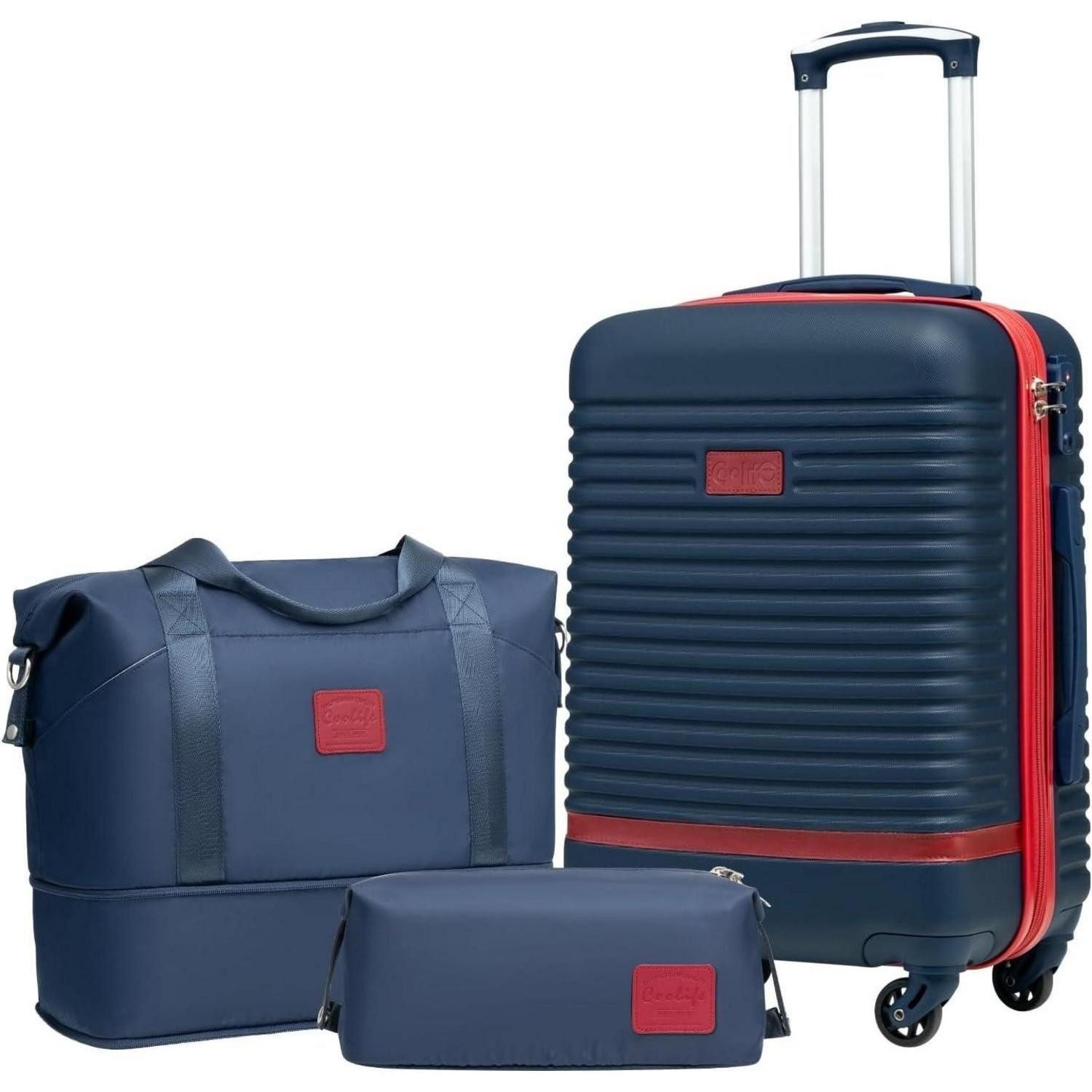LuxusKollektion Kofferset Trolley Koffer Set Hartschale 4 Rollen TSA-Schloss Handgepäck Blau/Rot