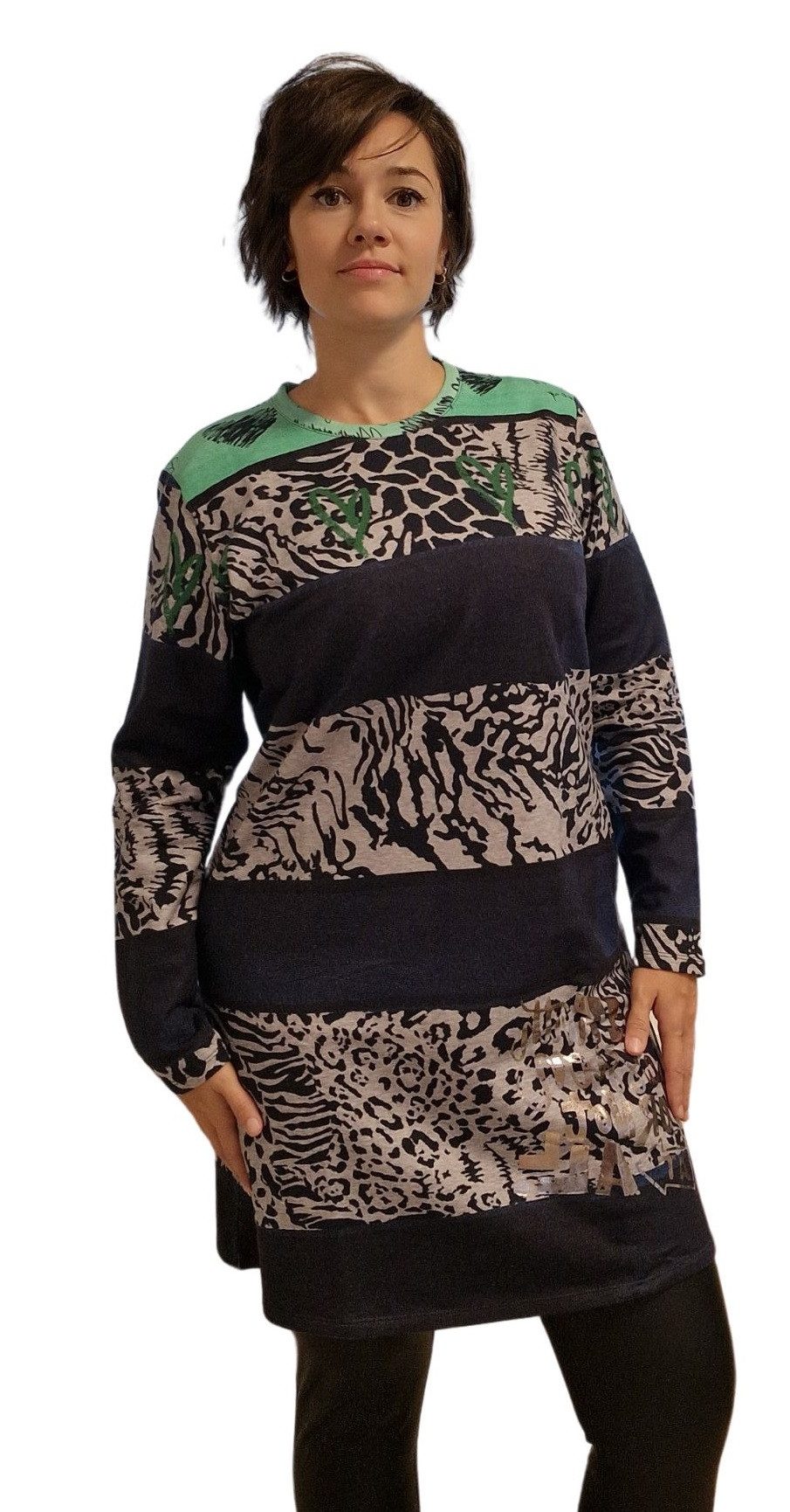 Sweatkleid G29-5107, Gio Milano, Kleid Animal just fashion mit Eingrifftaschen