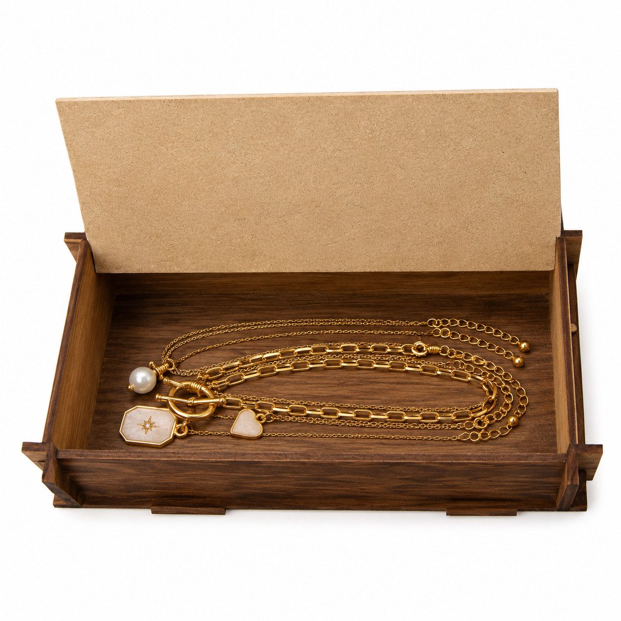 Jungengel Kette mit Anhänger Damen 4'er Halsketten Set Schmuckset Anhänger Gold Modeketten (Set, 4-tlg., 4-teiliges Schmuckset mit kombinierbaren Halsketten), 4 – Bild 4 von 5