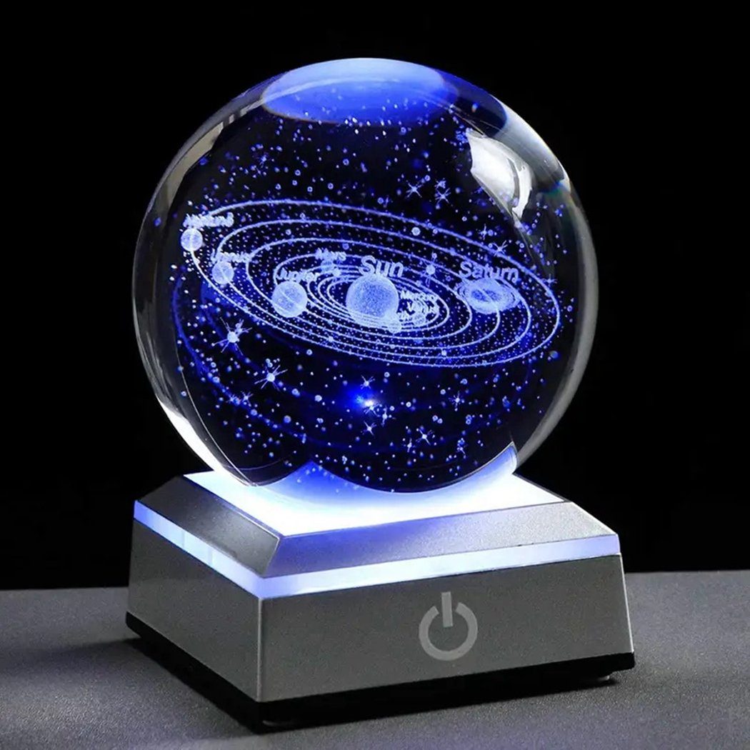 TUABUR Nachtlicht 3D-Sonnensystem-Kristallkugel mit LED-Sockel, perfektes Geschenk