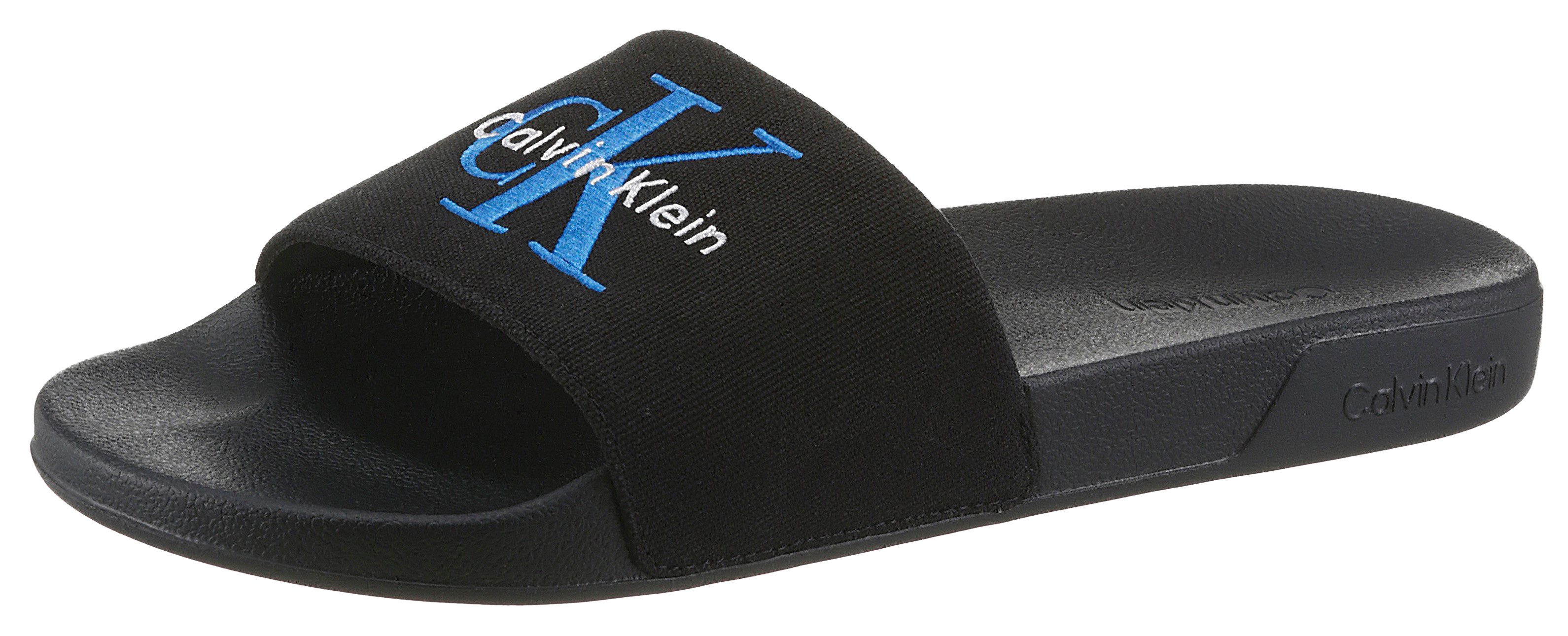 Calvin Klein ESS SLIDE CV Pantolette Strandschuh, Pool Slides, Flat mit Textil-Riemen