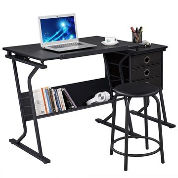 Yaheetech Zeichentisch, Schreibtisch mit Kippbarer Tischplatte & 3 Schubladen