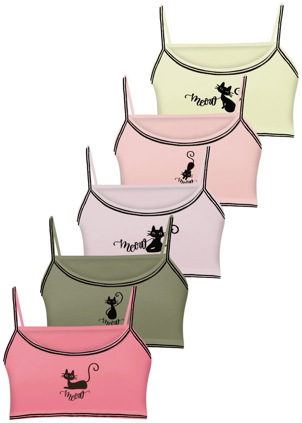 2024 Frühling/Sommer LOREZA Bustier Spaghetti-Träger Mädchen Unterwäsche Sport Bustier 5 140-170 Baumwolle 5er 5-tlg) Pack BH Katzen (Set