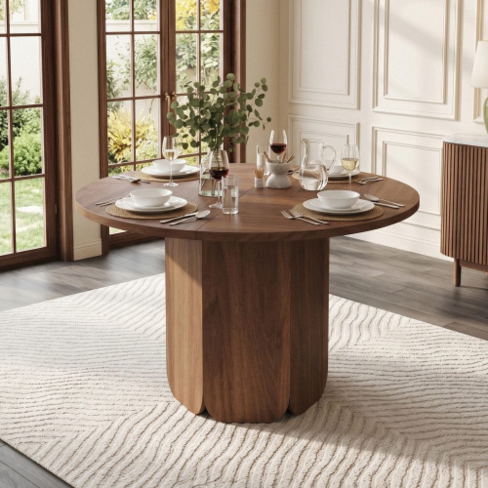 Ulife Esstisch Runder, 120 x 120 cm, für 4–6 Personen, klassisches Design, (1-St., 1Tisch), hochwertige Qualität, langlebig und kratzfest, Eichenholzfarbe