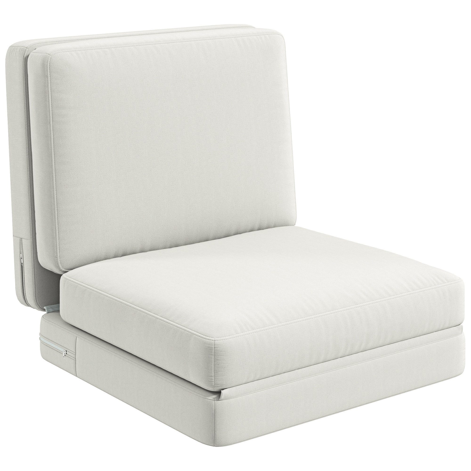 MC Star Schlafsofa Bodensofa 3-in-1 Klappbar mit Samtoptik, Gepolstert Sofabett, bis 240 kg belastbar, für Schlafzimmer, Wohnzimmer, Cremeweiß
