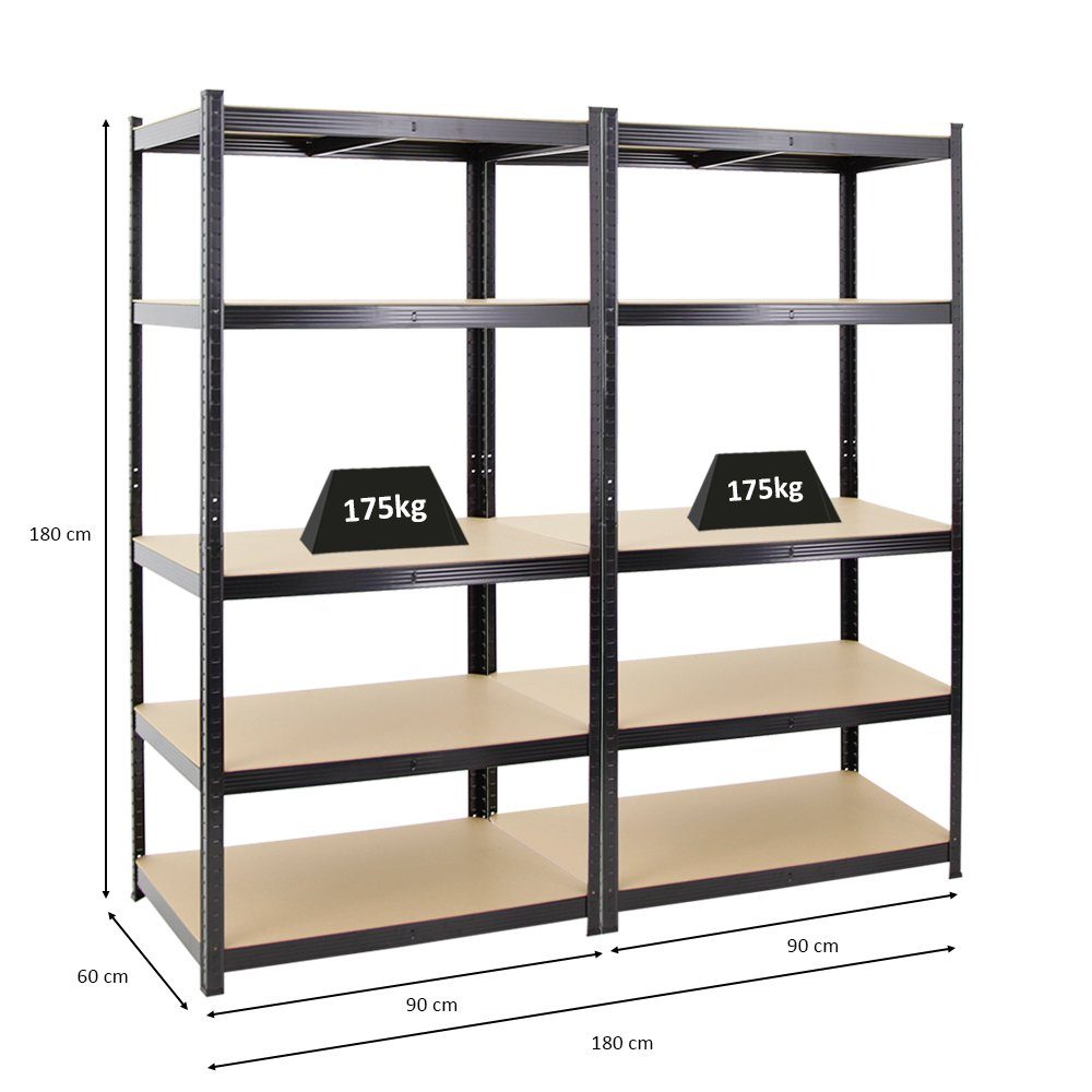 Schwerlastregal 2x 4er-Set, 2-tlg., 3er-Set, Mega von kg pro 5er-Set PROREGAL® HxBxT Schwerlastregal Ebene Spar-Set, Odin, MegaDeal je 180x90x60cm, Gesamttraglast Schwarz, Regal 175 875kg 2er-Set, bzw. Deal, von Traglast