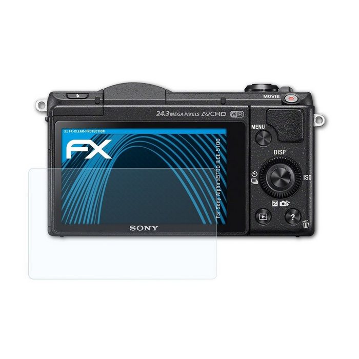 atFoliX Schutzfolie Displayschutz für Sony Alpha a5100 ILCE-5100 (3 Folien) Ultraklar und hartbeschichtet