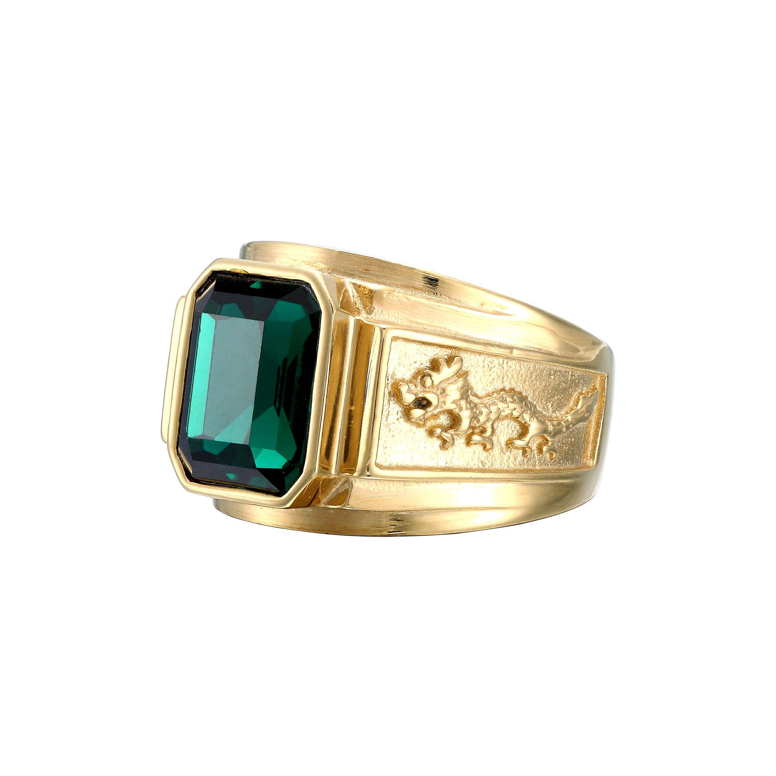 Gold Drachen Grüner - Karisma 316L Herren - Stein Fingerring Ring RHC4000.gr Männer Edelstahl