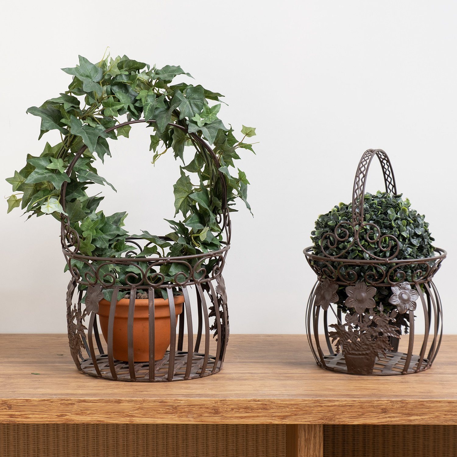 Moritz Blumentopf Pflanzkörbe Metall 2er Set braun CB-17-BR, Blumentopf Pflanzkorb Pflanzkübel Pflanzenampel Gartendeko Hängekorb